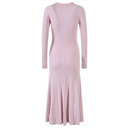 Women's pink knitted medium-length dress