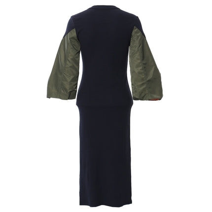 Puffy sleeves knitted dress for women