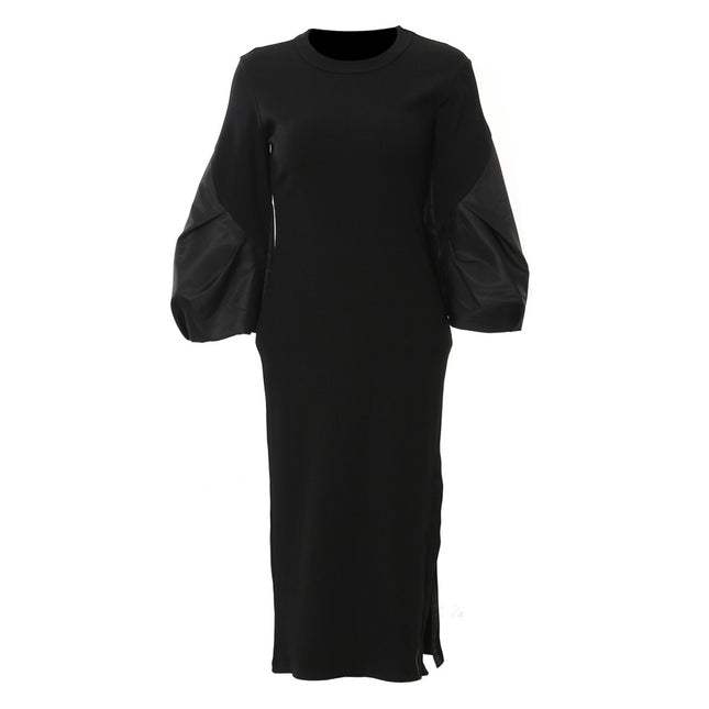Puffy sleeves knitted dress for women