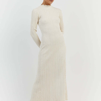 Women Long Sleeve Slim Pleated Robe