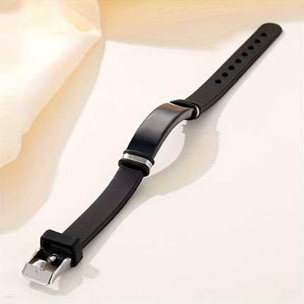 Custom Engraved Men's Bracelet - Personalized Silicone & Stainless Steel, Adjustable Fit - Perfect Father's Day Gift