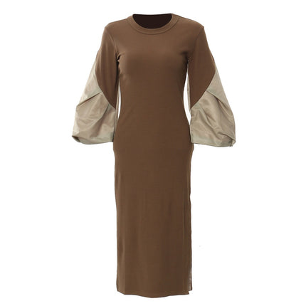 Puffy sleeves knitted dress for women