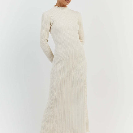 Women Long Sleeve Slim Pleated Robe