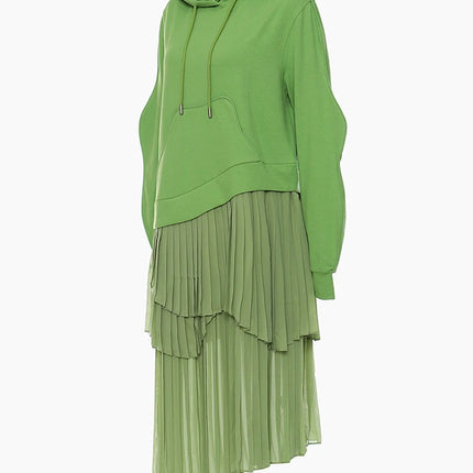 Women Green Irregular Pleated Long Dress