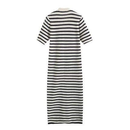 Knitted Stripe V Neck Long dress