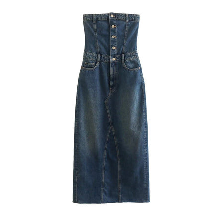 Backless Button Pocket Long Dress For Female