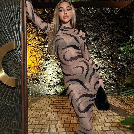 Long Sleeve O-Neck Bodycon Midi Dresses For Women