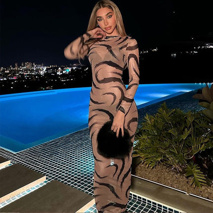 Long Sleeve O-Neck Bodycon Midi Dresses For Women