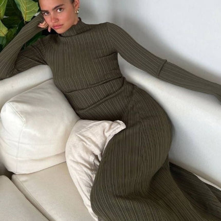 Women Long Sleeve Slim Pleated Robe