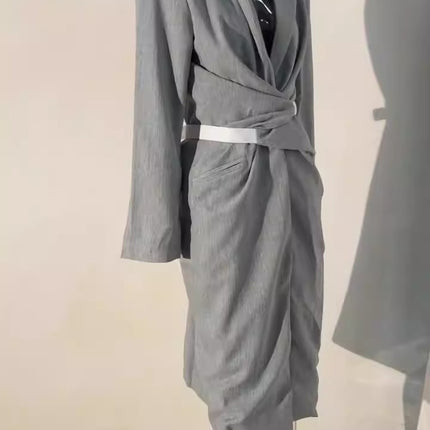 Women Grey Knot Belted Long Dress
