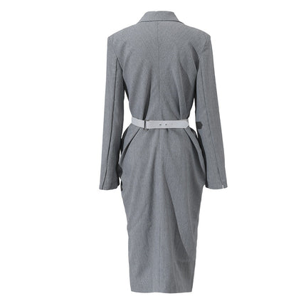 Women Grey Knot Belted Long Dress