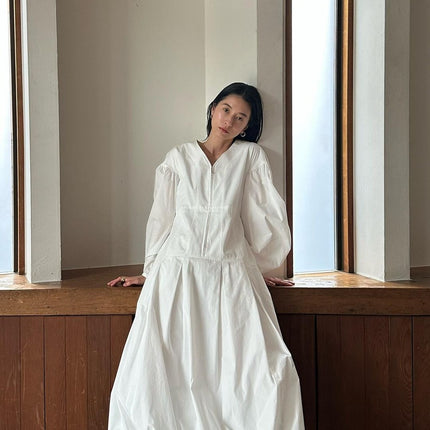V Neck Lantern Long Sleeve Dress