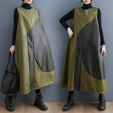 Stitching Contrast  Dress Loose Casual Sleeveless Dress