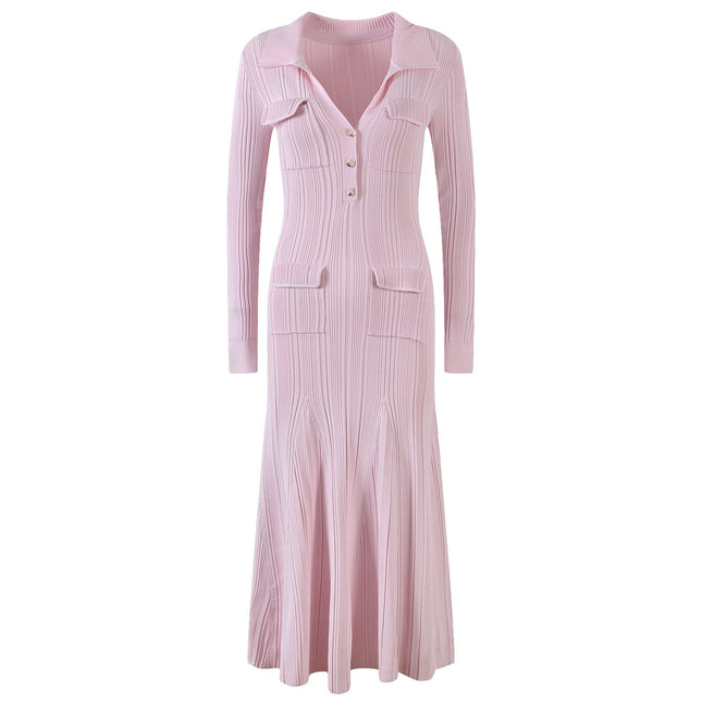 Women's pink knitted medium-length dress