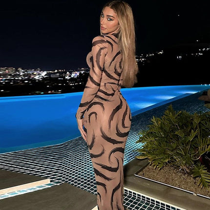 Long Sleeve O-Neck Bodycon Midi Dresses For Women