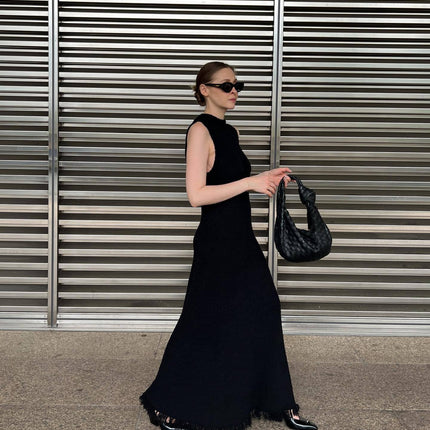Knitted Cotton Tassel Sleeveless Maxi Dress