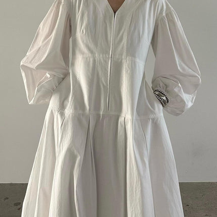 V Neck Lantern Long Sleeve Dress