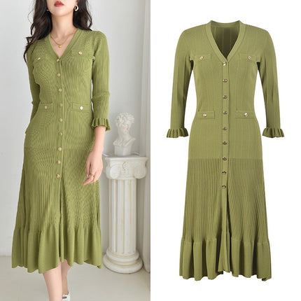French green knitted dress