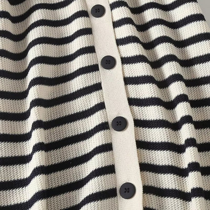 Knitted Stripe V Neck Long dress