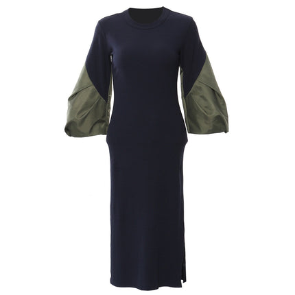 Puffy sleeves knitted dress for women