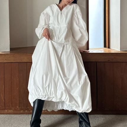 V Neck Lantern Long Sleeve Dress