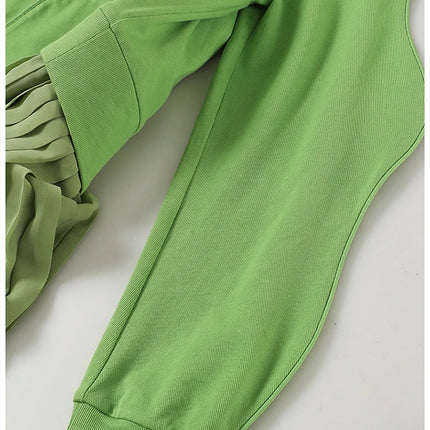 Women Green Irregular Pleated Long Dress