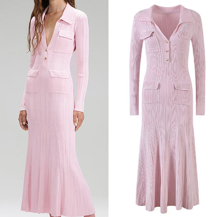 Women's pink knitted medium-length dress