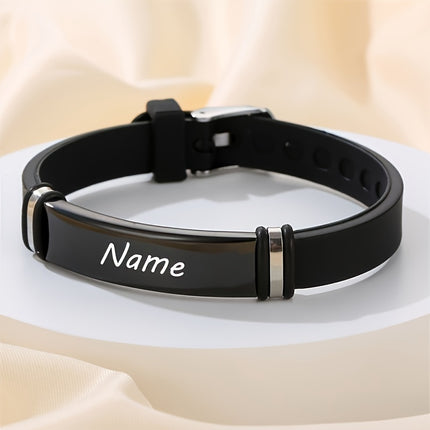 Custom Engraved Men's Bracelet - Personalized Silicone & Stainless Steel, Adjustable Fit - Perfect Father's Day Gift