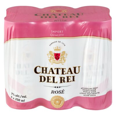 Chateau Del Rei Sparkling Semi Sweet Perle Rosé Wine Can 250ml x 6