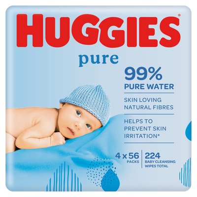 Huggie Pure Baby Wet Wipes Quad Pack 224 Wipes