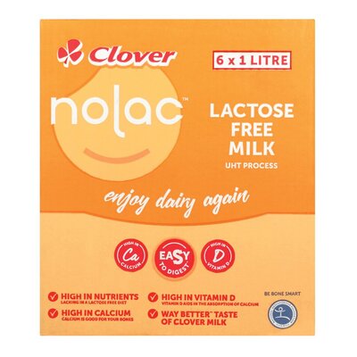 Clover Nolac UHT Lactose Free Milk 6 x 1L