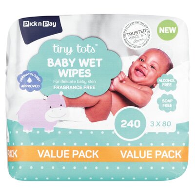 Tiny Tots Baby Wipes Fragrance Free 240 Pack